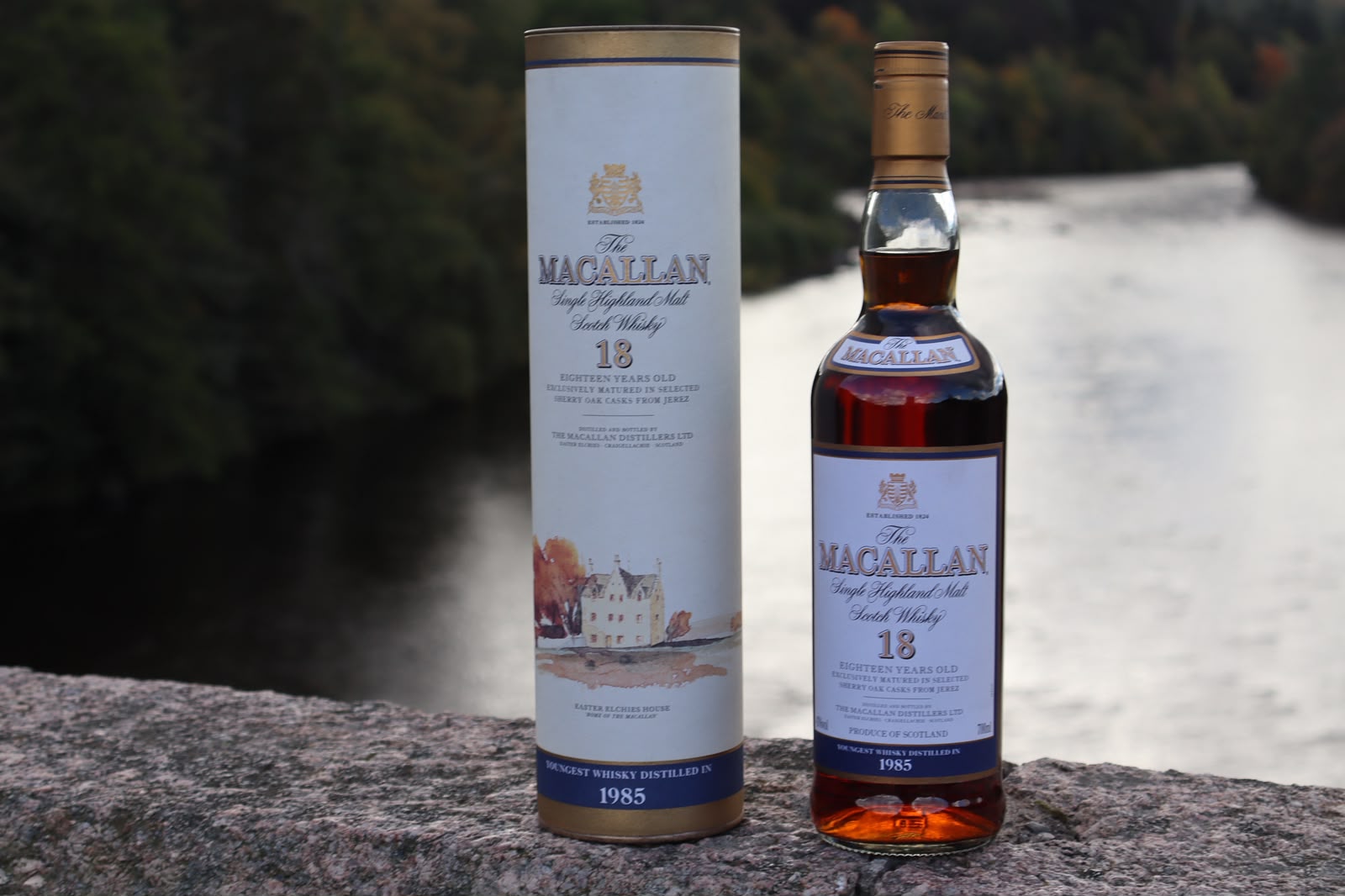 Macallan 18-year-old distilled in 1985 with its presentation tube